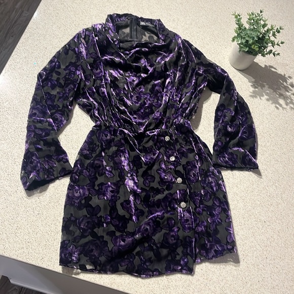 Zara Sz S Velvet Trim Dress Blogger Favourite - Picture 9 of 17
